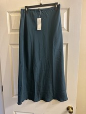 NWT Eileen Fisher Silk Double Crepe Bias Pine Green PullOn Maxi Skirt Sz S 278