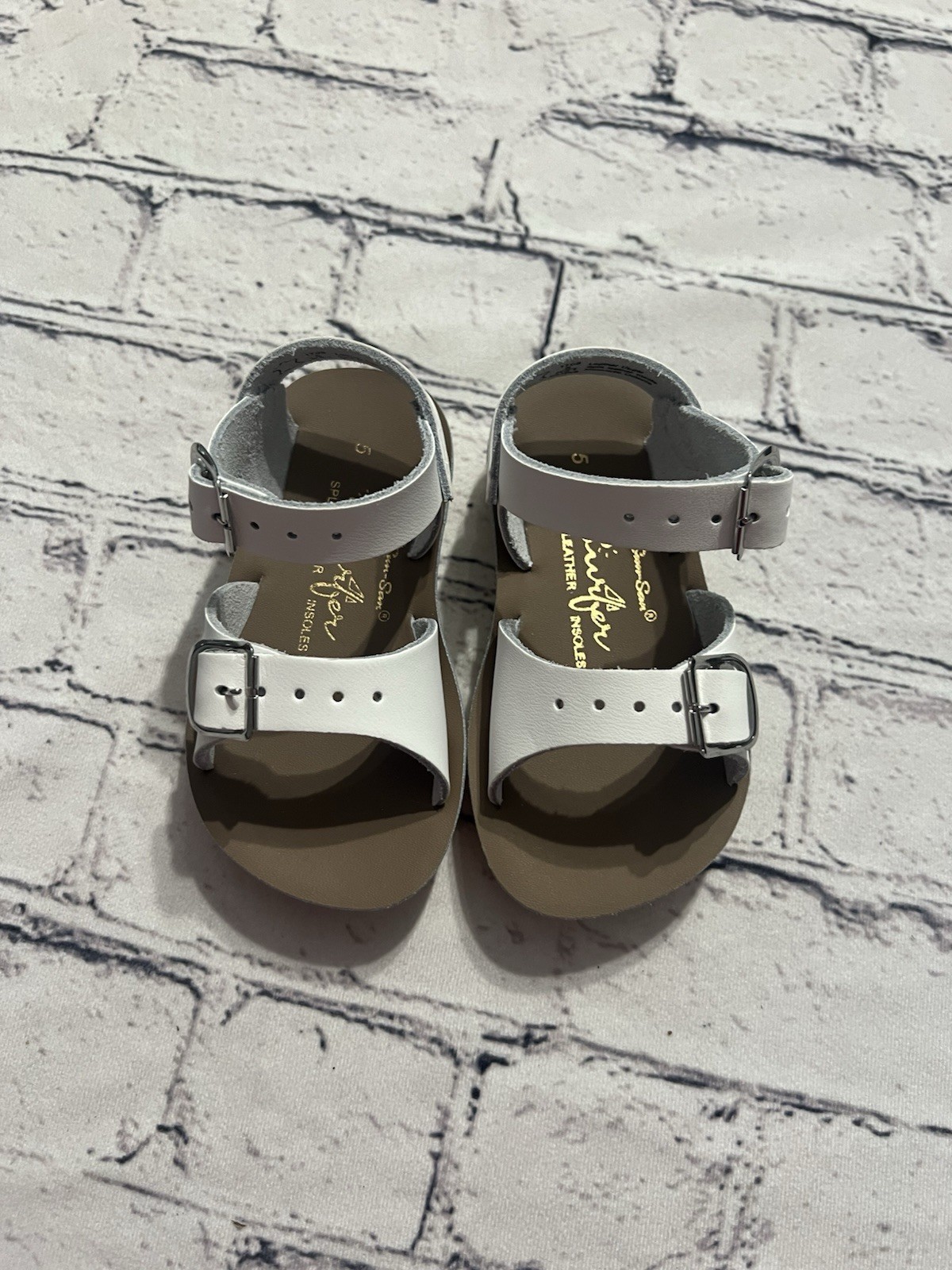 Salt Water Surfer Sandals Infant Size 5 Gold Leather Buckle 