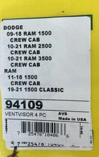 09-18 doge ram  AVS Side Window Deflector Ram Truck See Pics For Fit Up