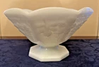 Vintage Anchor Hocking White Milk Glass Pedestal Bowl w/ Grape & Leaf Pattern 9"