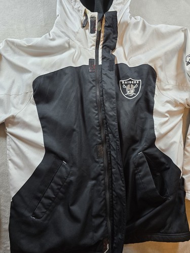 Oakland Raiders Coat Jacket Large Reebok Fleece Lined Hooded NFL *Read - Picture 11 of 24