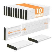 10 Pack Drawer Dividers for Clothes Adjustable 10 Pack-Length 15"-21" White