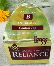 Vintage L'EGGS RELIANCE Control Top Enhanced Toe Pantyhose Size B OFF-BLACK