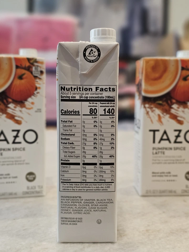 3x Tazo NUEVO EDICIÓN LIMITADA Pumpkin Spice Latte Concentrado de Té Negro 32 Oz 🍁 Foto 3 de 4