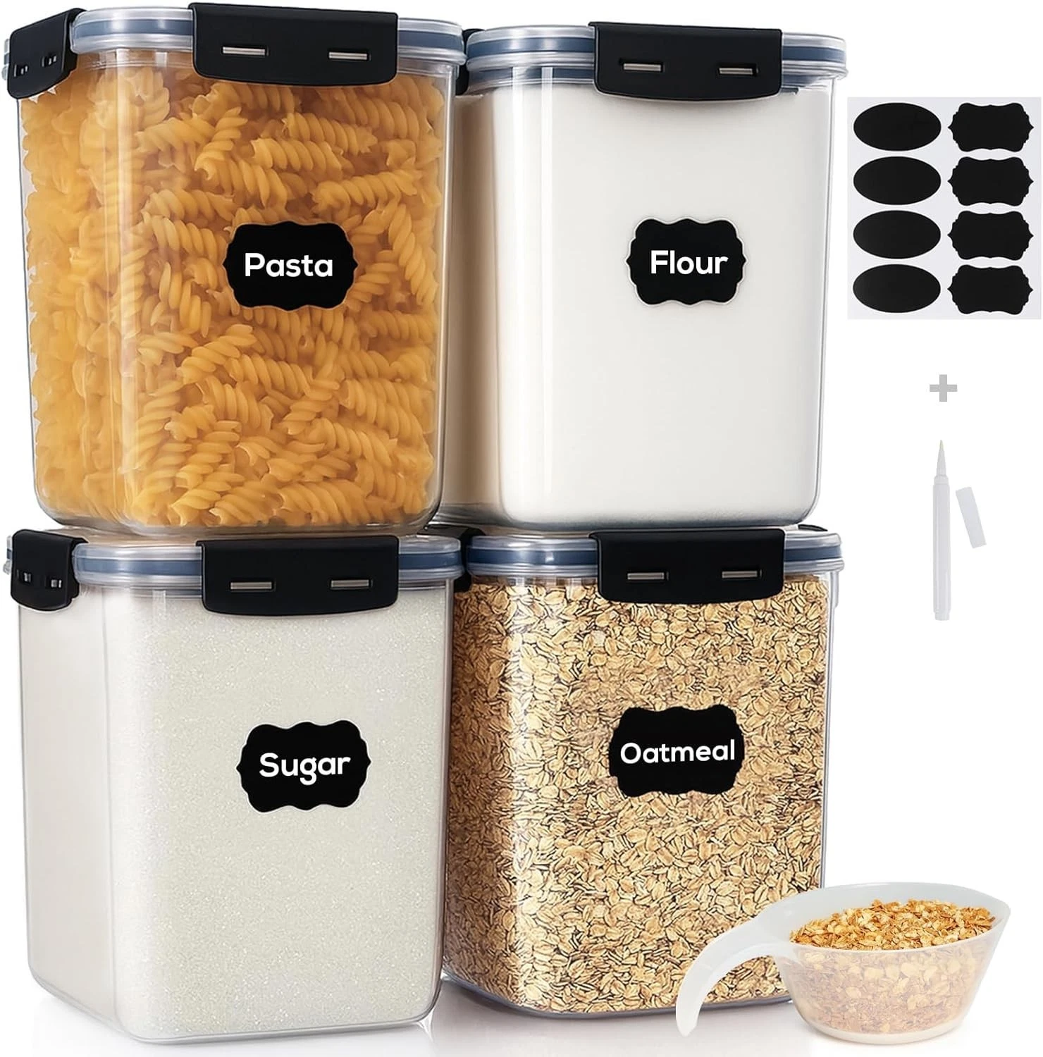 Large Thicker Food Storage Containers W/ Lids Airtight 5.3L/179Oz 4pcs Plastic