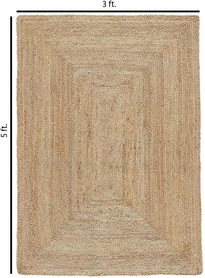Handwoven Jute Area Rug 3x5 Feet - Vintage Beige Reversible - Rustic Charm - Image 4 of 4