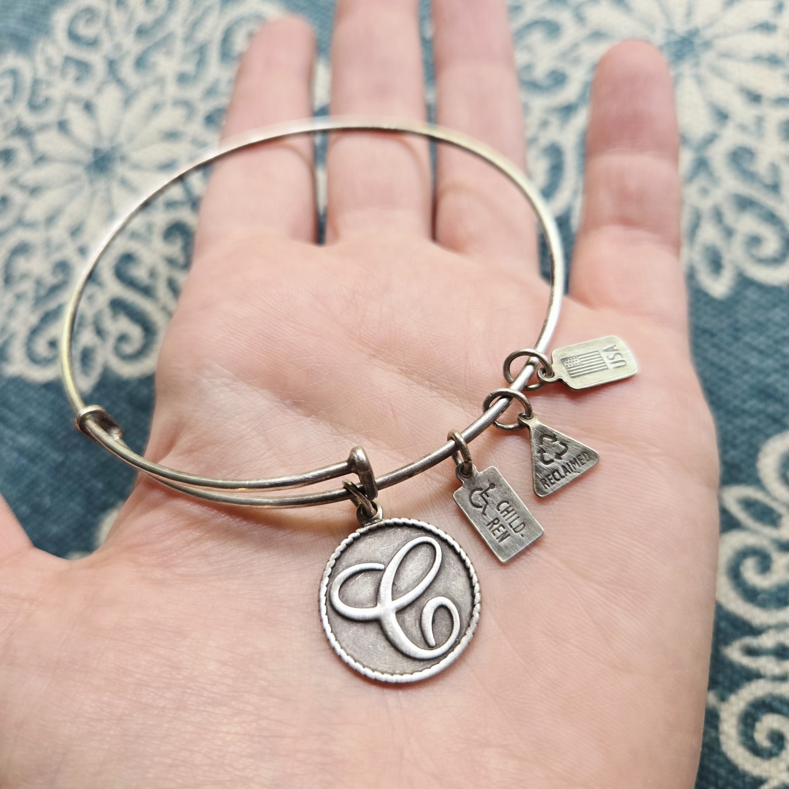 Wind & Fire "C" Initial Silver Bangle Bracelet - image 2