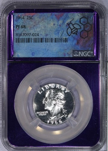 1964 Washington Quarter 25c NGC PF68 PR68 - Beautiful Coin Purpler Core Holder