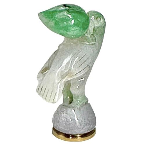 Vintage 18K Yellow Gold Wax Seal with Hand Carved Jade Bird Handle - Picture 2 of 9