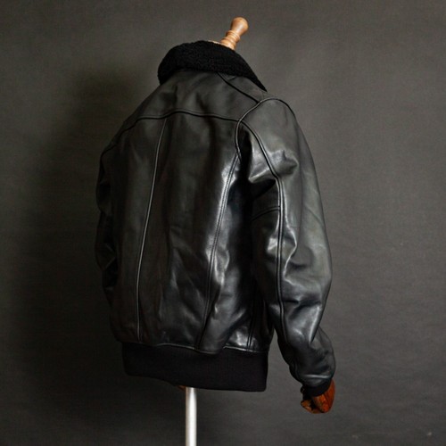 TRIUMPH HARLOW LEATHER FLYING JACKET Talon Zips Shearling Collar Tartan Lining - Picture 4 of 16