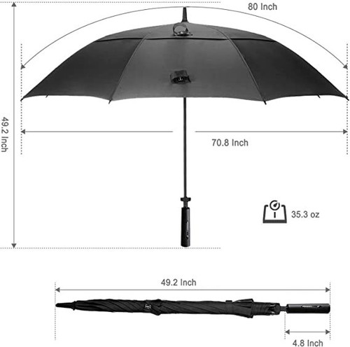 Golf Umbrella Extra Large Oversize 80 Inch Windproof Stick Umbrella Double Cano - Picture 6 of 7