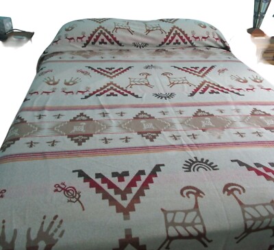 Vintage Pendleton Wool Bedspread King Rock Art Petroglyph Earth