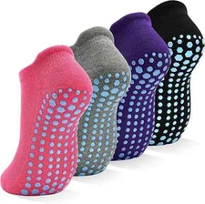 Non-Slip Gripper Socks for Women, 4 Pairs Yoga Pilates Anti-Skid Hospital Socks