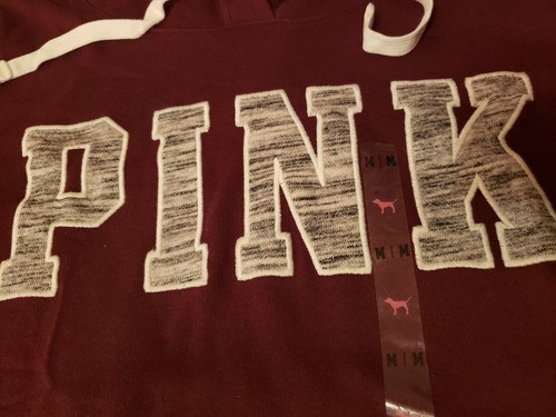 NEU Victoria's Secret Pink älterer Stil perfekter Pullover Hoodie weinrot grau M - Bild 3 von 7
