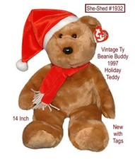 TY Beanie Buddy 1997 Holiday Teddy Bear  New with tags Plush Christmas Bear