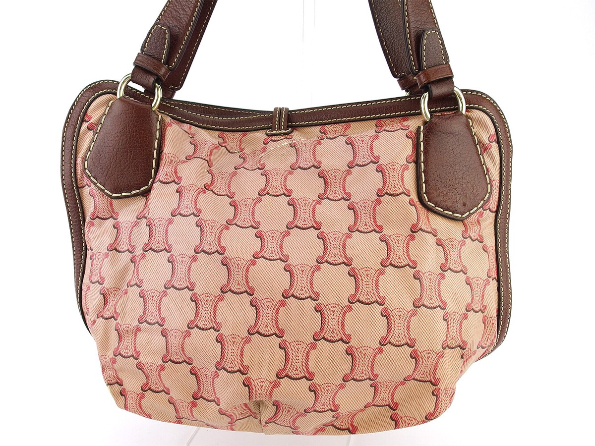 CELINE shoulder bag macadam pink coating canvas ?~ leather
