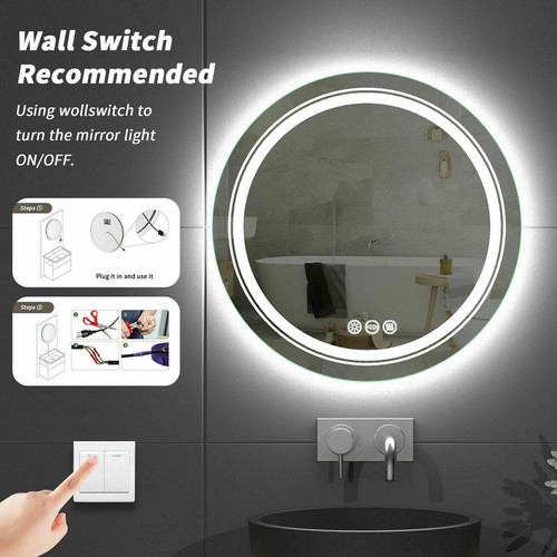 XL Round LED Bathroom Sensor Lighted Mirror Demister Salon Studio Hardwire/ Plug - Picture 18 of 18