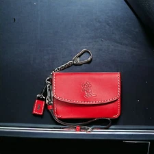 NWT  Disney  X Coach MICKEY Envelope Key Pouch in Red Glovetanned Leather 66146