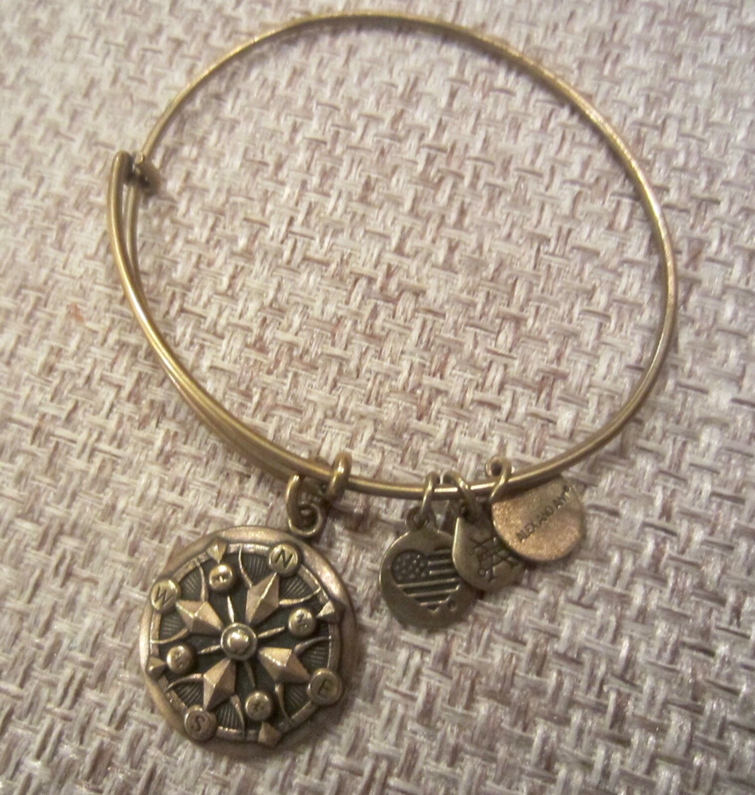 Alex and Ani Compass Direction Gold Wire Slide Bangle Charm Bracelet eBay