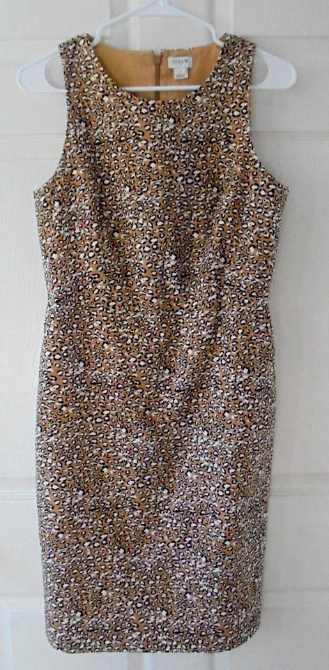 Vestido Vaina J CREW Sin Mangas Leopardo Estampado Animal Forrado Cremallera Talla 4 Foto 2 de 4