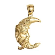 New 14K Yellow Gold Crescent Moon Pendant