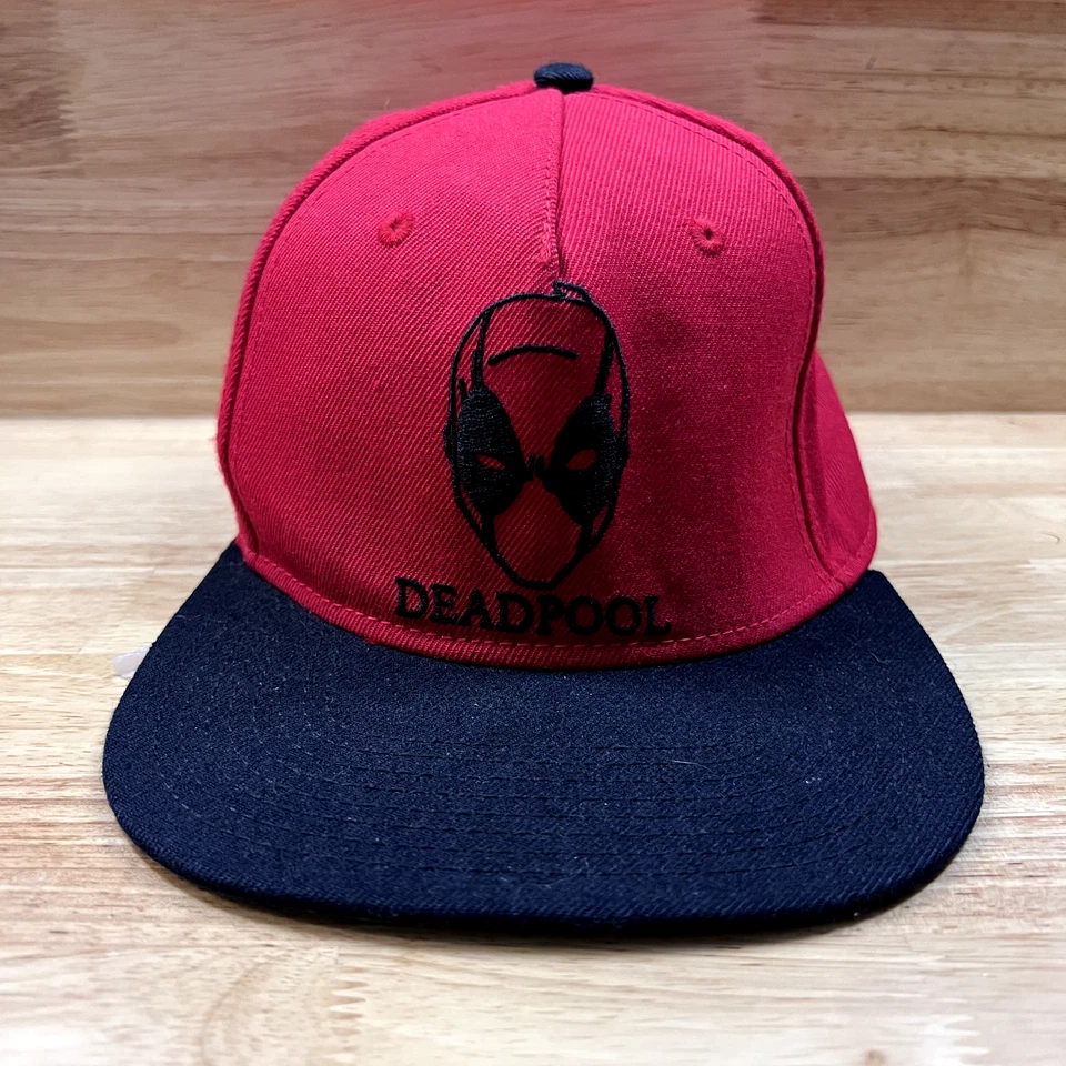 Marvel Deadpool Hat Cap Snap Back Ball Red Black Flat Green Print Hero - Image 2 of 4