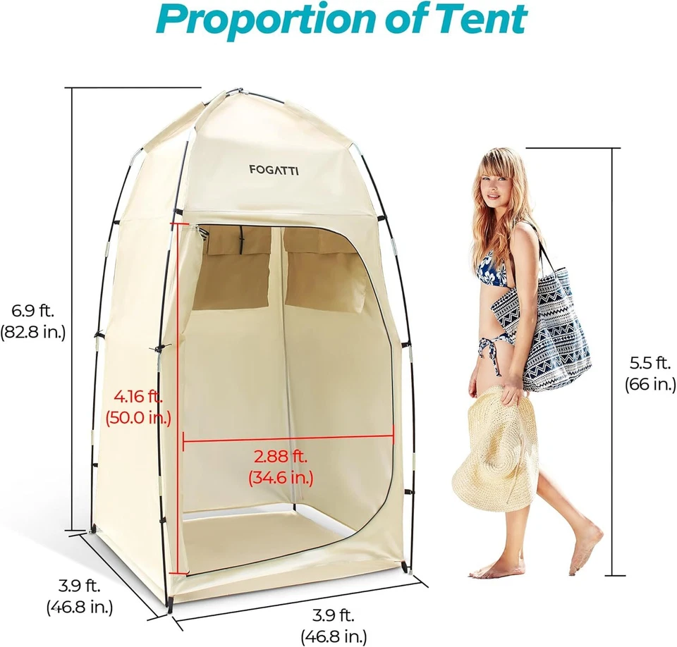 Tienda de campaña portátil de privacidad para ducha al aire libre con piso campamento inodoro a prueba de viento Foto 3 de 4