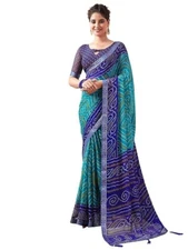 Indian Chiffon Saree With Unstitched Blouse Piece Party Wedding Wear For Women