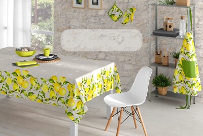 Tischdecke Küchentisch 12 Plätze Twill Stoff waschbar Zitronendruck Sizilien