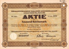N&auml;hmaschinenfabrik Karsruhe AG vormals Haid & Neu - Karlsruhe 1934 - 1.000 RM -