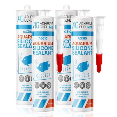 AG ADHESIVE GURU Aquarium Silicone Sealant Clear (10.5 fl oz), 100% Non-Toxic for fish 4 pk