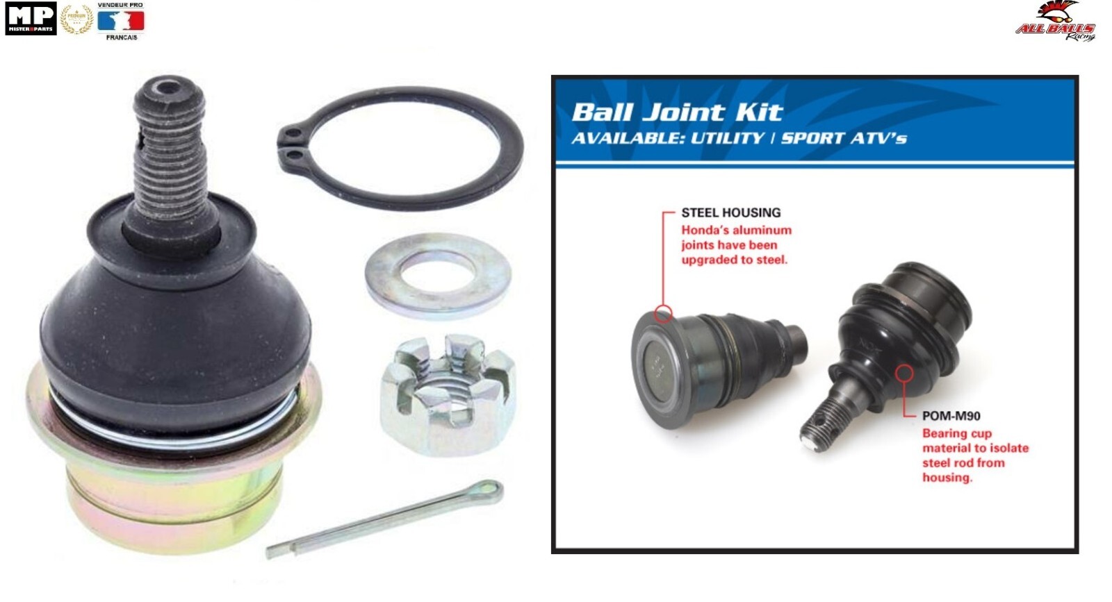 Kit rotule de triangle supérieur 42-1027 Kawasaki KFX 400 03 pour supprimer le jeu au guidon