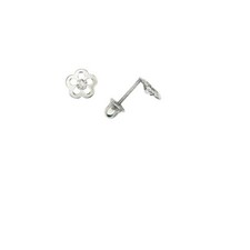 14k White Gold Zircon Flower Baby Screw Back Stud Earrings