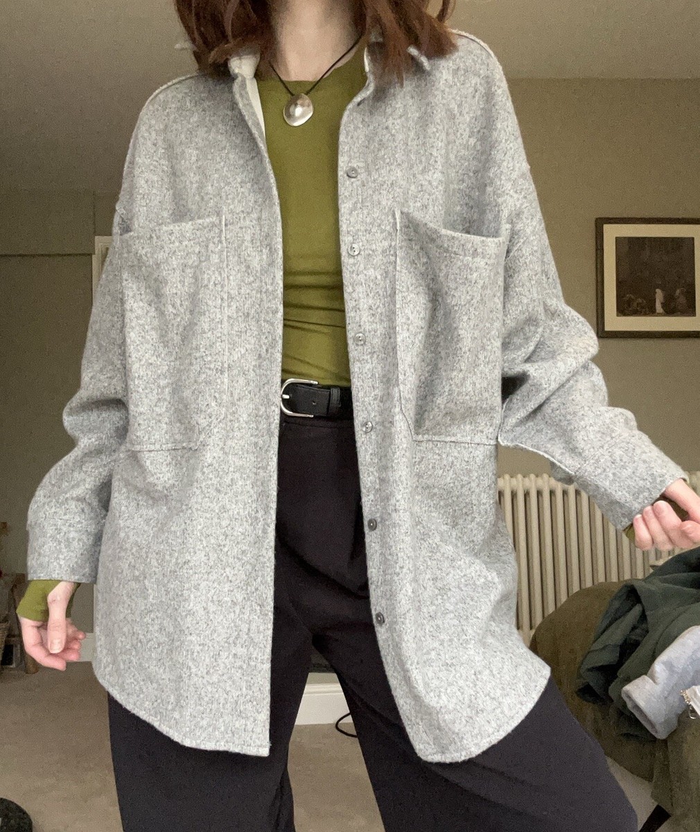 Zara Overshirt Grey Small Shacket Cardigan Top Shirt Longline