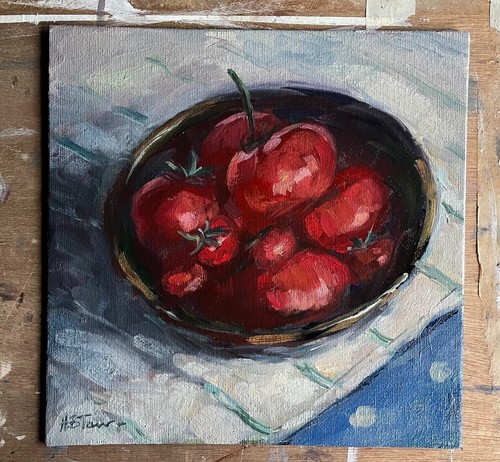 HELEN TARR ORIGINAL "The Last of Tomatoes" Still Life fruit & veg OIL PAINTING - Picture 2 of 3