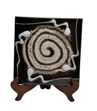 MCM Handpainted Ceramic Tile Spiral Abstract Design