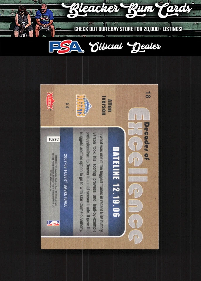 2007 Fleer 18 Allen Iverson Decades of Excellence - Image 2 of 2