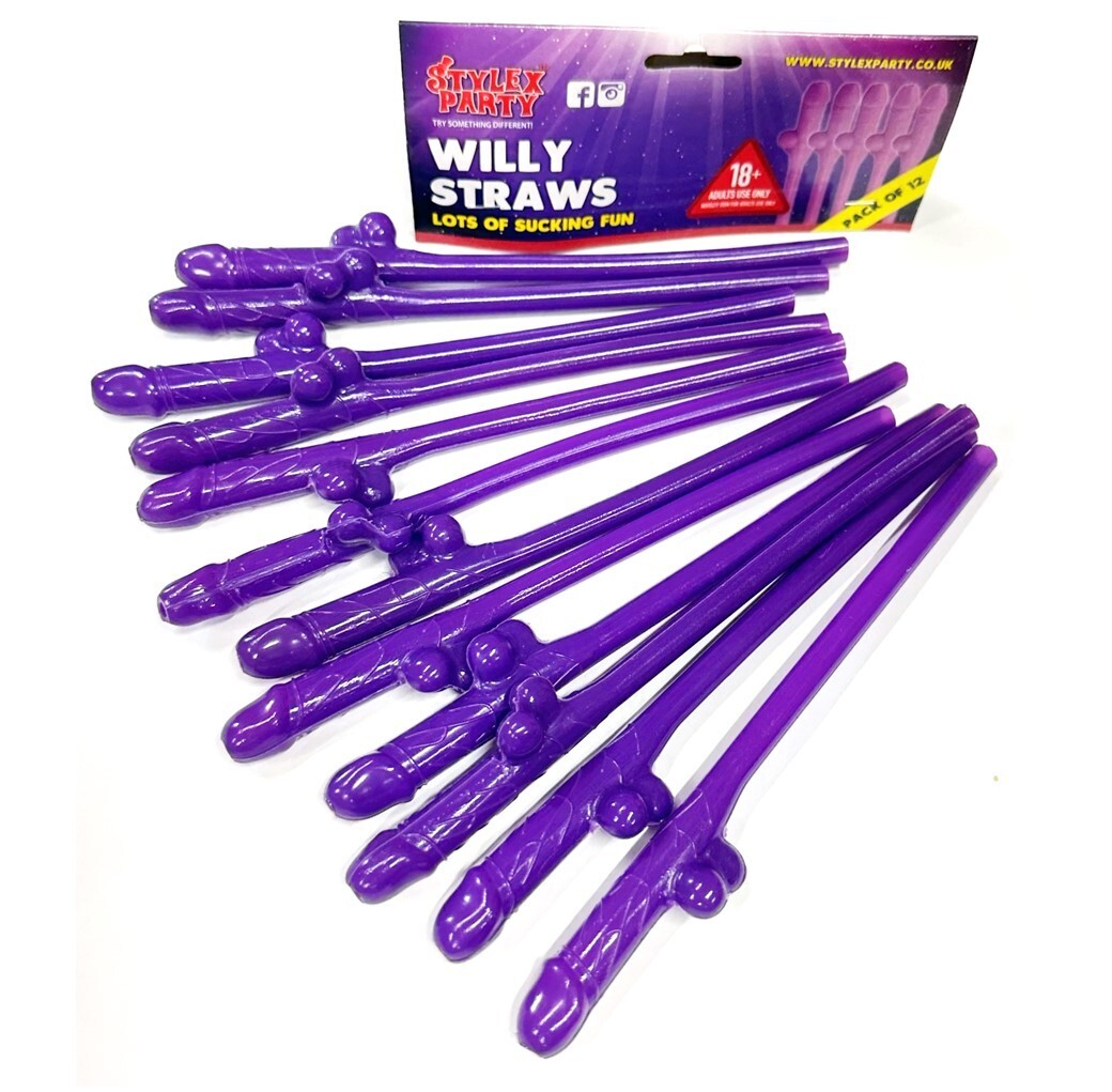 12 X Purple Willy Straws Sipping Straw Hen Party Stag Funny Joke Novelty Bride