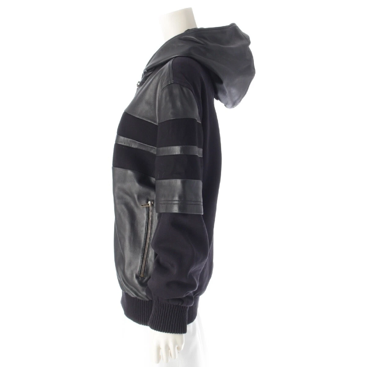 GIVENCHY Pelle di Agnello Finto Strato Zip Up Cappuccio Parker Giacche Bluson Top 13...