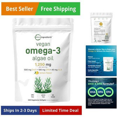 Omega 3 Algae Oil, 240 Veggie Softgels | Fish Oil Alternative | DHA 500mg & D...