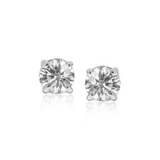14k White Gold Stud Earrings with White Hue Faceted Cubic Zirconia 7mm 