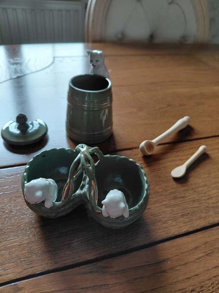 salerons et moutardier anciens decor chats - Photo 1/4