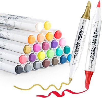 24 Colors Chisel and Brush Dual-Tip Acrylic Paint Marker Pen Set for Canvas Rock