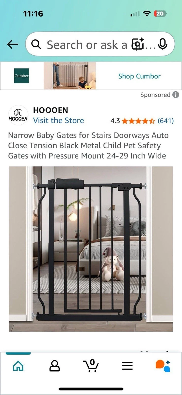 Narrow Baby Gates for Stairs Doorways Auto Close Tension 24-29”