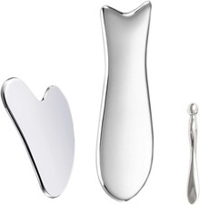 Stainless Steel Gua Sha Facial Tools 3 in 1 with Pouch,Facial Massage Tool Kit f