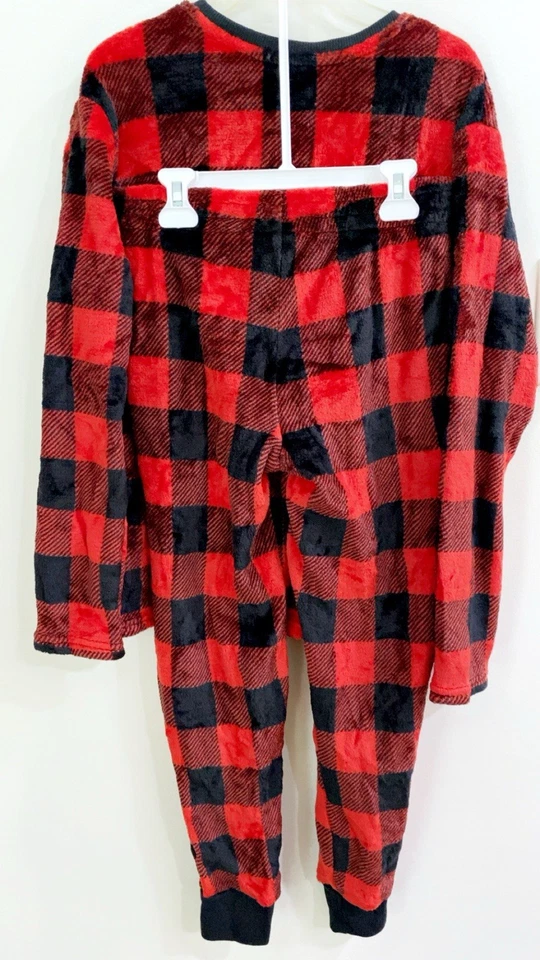 Acogedor conjunto de pijama de 2 piezas a cuadros de invierno Cat & Jack de terciopelo para niños/niñas Foto 3 de 4