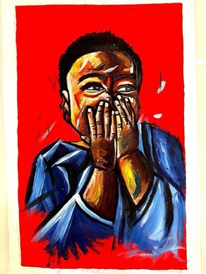 ''Das verborgene Lächeln'' Original handgemaltes ghanaisches Portrait auf Leinwand | 74×51cm