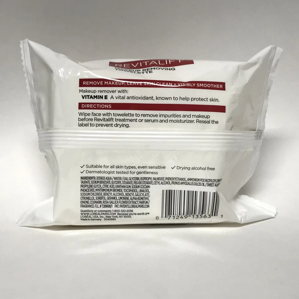 Toallitas desmaquillantes L'Oreal Paris Revitalift, toallitas prehumedecidas de 30 quilates Foto 2 de 2