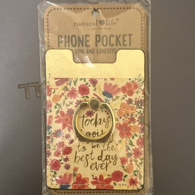 Natural Life Phone Pocket Ring Stand Adhesive Floral Card Holder Multicolor Gold