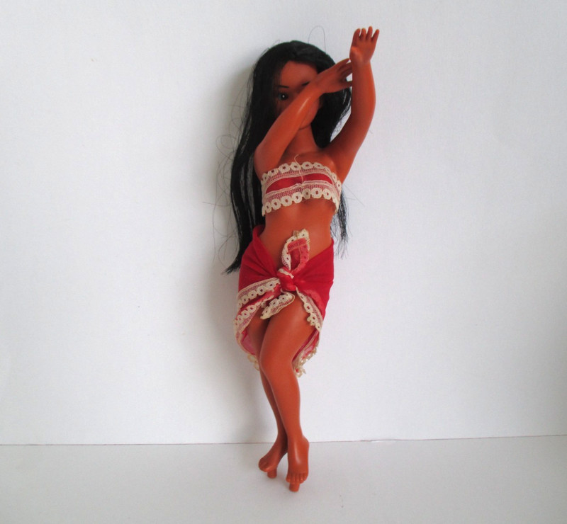 VTG 70's/80's Hawaiian Hula Girl Doll Tiki Souvenir Dancing Doll Red Bra Sarong
